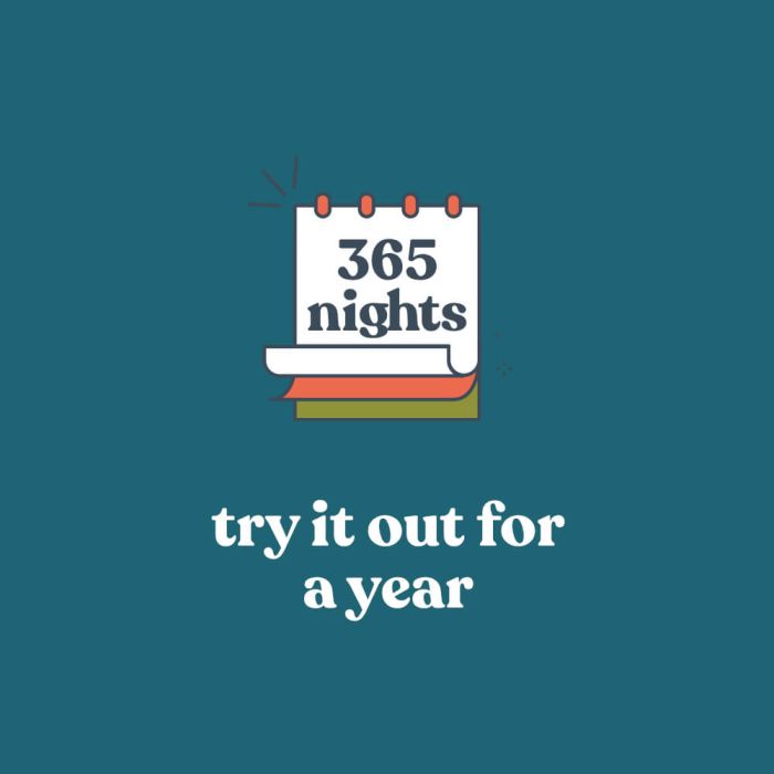 365 night sleep trial, try it out for a year