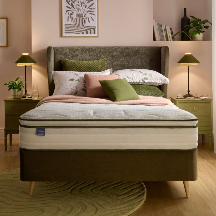 Silentnight Comfort Breathe™ Plus 2100 Pocket Pillowtop Mattress on a green bed