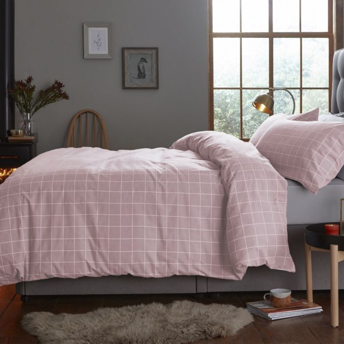 Grey Double Silentnight Classic Check Brushed Cotton Duvet Cover and Pillowcase Pair Bedding Set