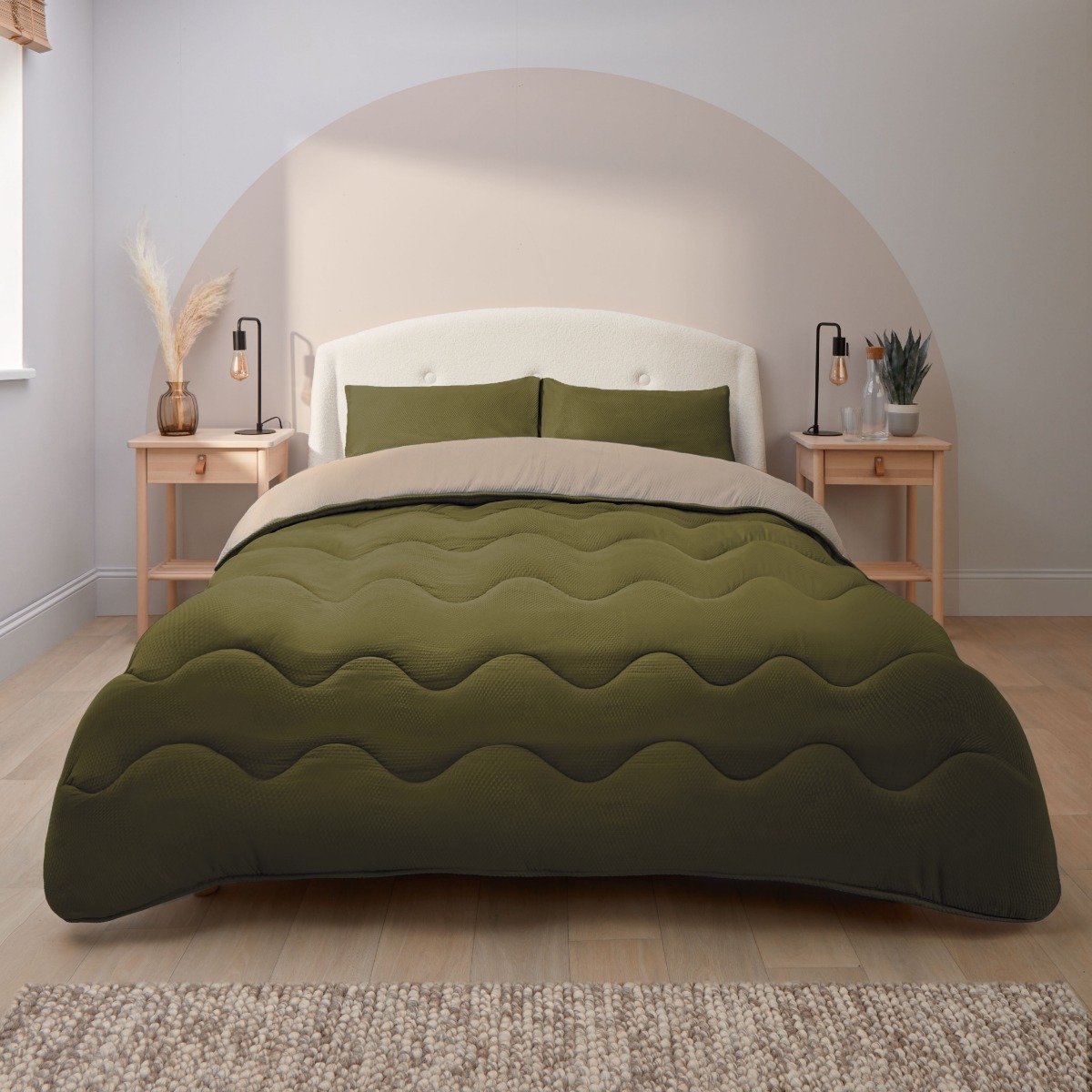 Image of Silentnight Seersucker Coverless Duvet And Pillowcase Set - 10.5 Tog - Olive/Natural - Double